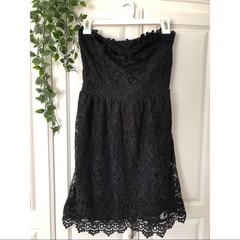 Black lace strapless dress
